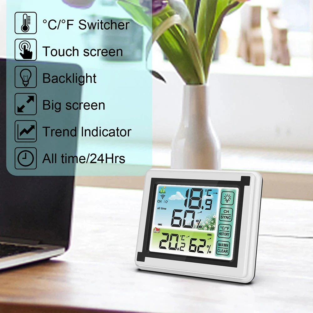 Indoor Outdoor Thermohygrometer Touch Color Screen Weather Station Wireless Thermometer Hygrometer Temperature Humidity Monitor