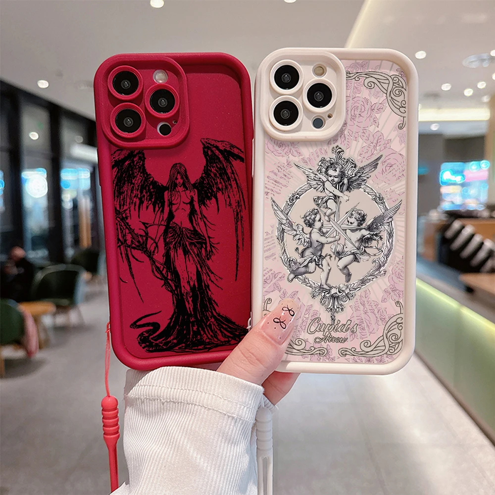 Retro Punk Angel Middle Ages Cupid Phone Case for IPhone 16 15 14 13 12 11 Pro Max XR XS X 7 8 Plus Back Cover With Hand Strap