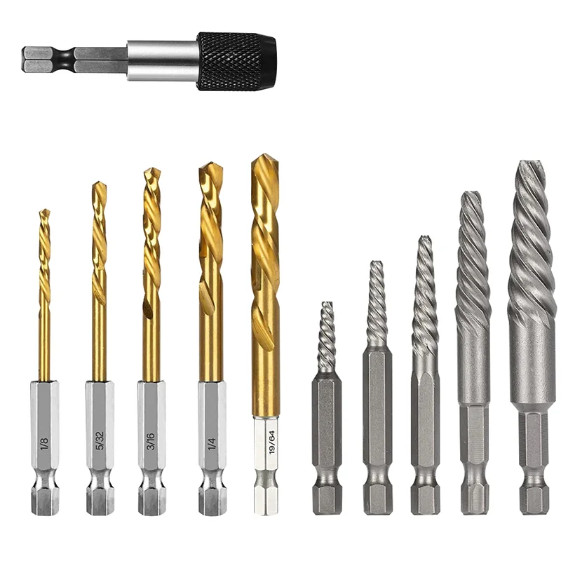 Screw Extractor Set, 11 Pieces Easy Out Bolt Extractor Set, Reverse Drill Bit Extractor Set for Removing Broken Screws