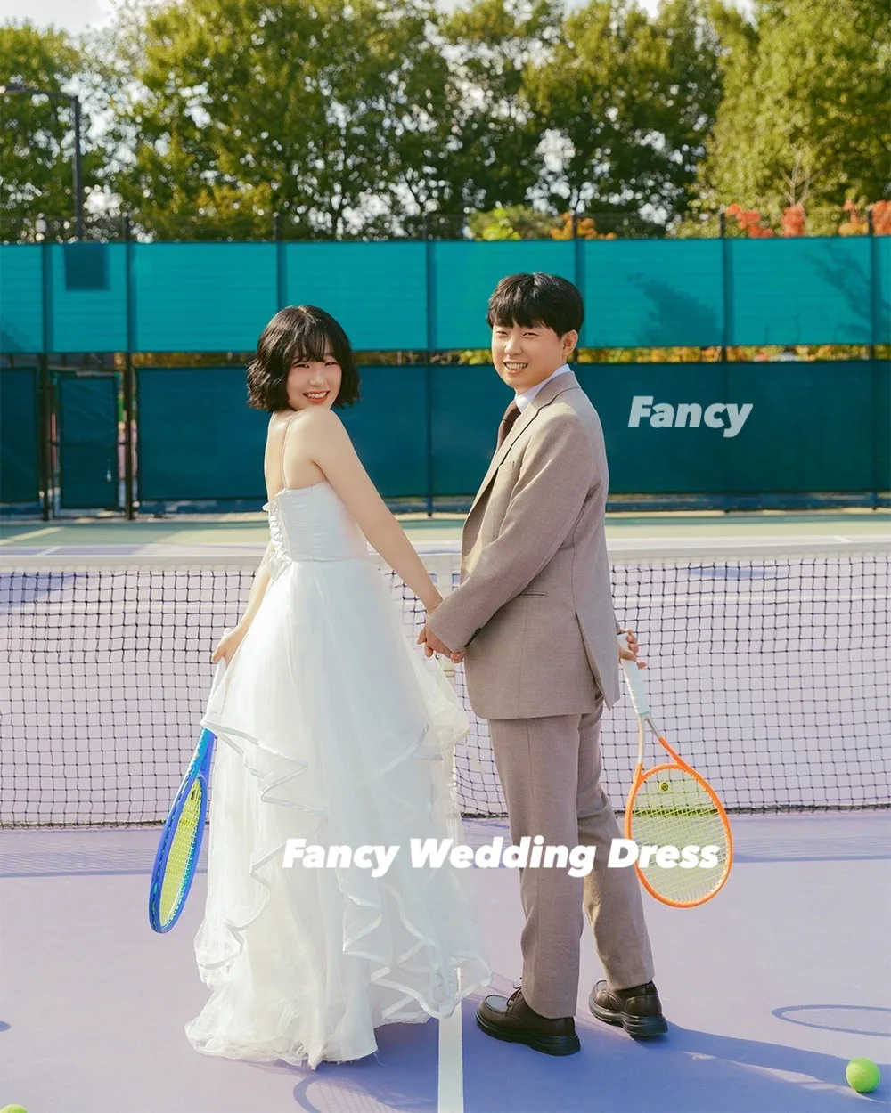 Fancy Korea Sexy Spaghetti Straps Wedding Dress Korea Photoshoot A Line Tiered Skirt Bridal Gown Back Corset Customized