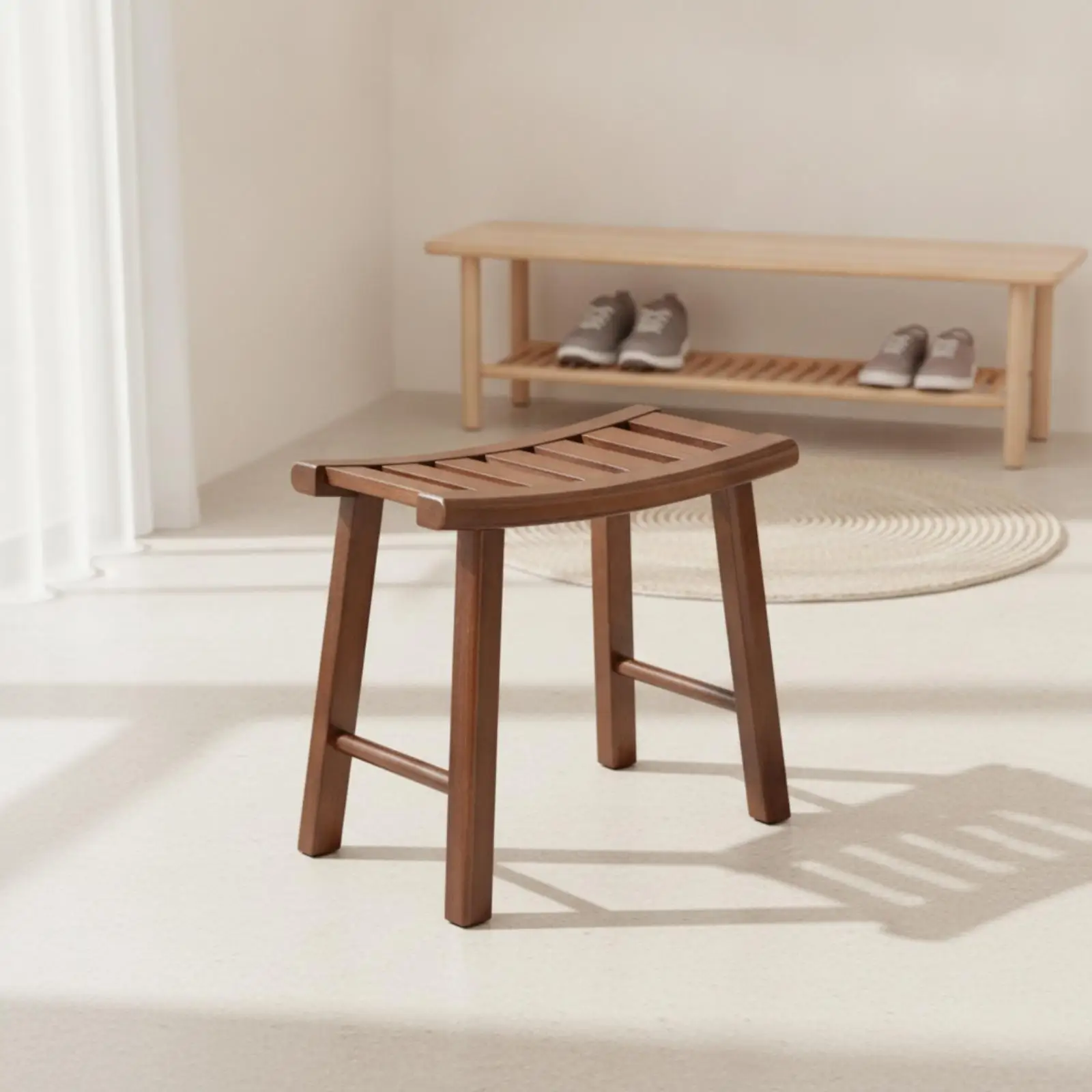 stable-rubber-wood-stool-for-shower-and-dressing-area-with-ventilated-seat-and-crossbar-support-for-safety