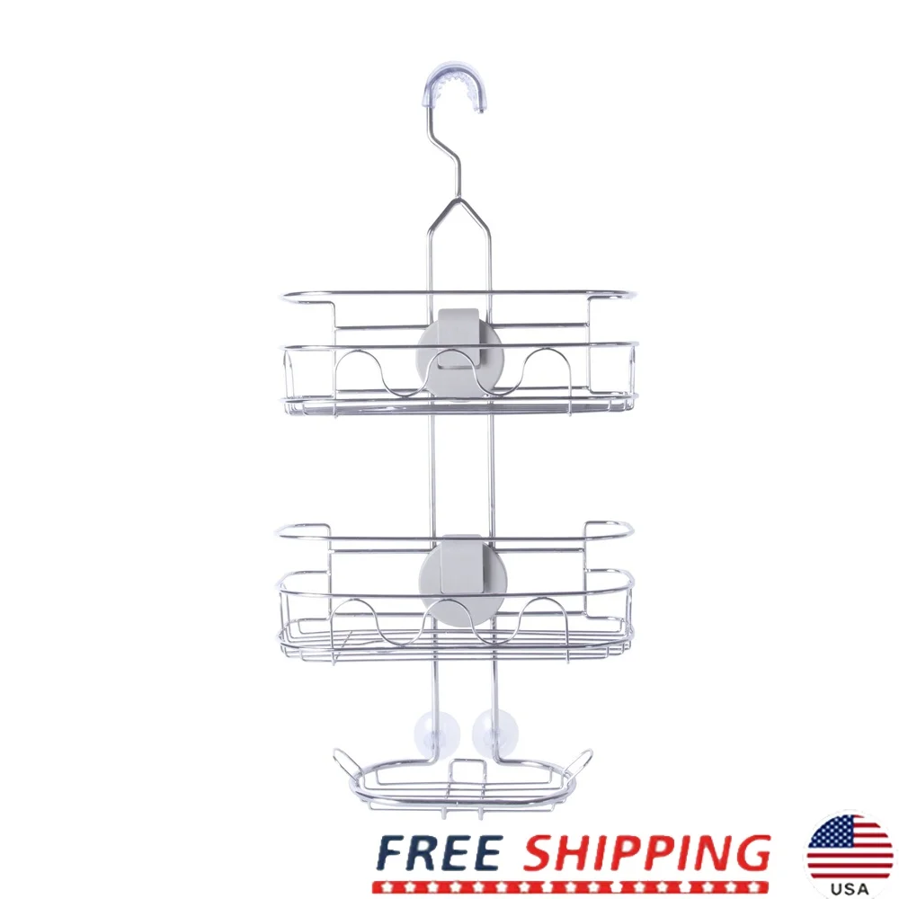 

4 Way Adjustable Shower Caddy with Easy Slide Shelves Hooks Soap Dish Suction Cups Rust Resistant Metal Shower Organizers