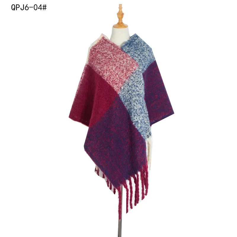 

Europe United States 2022 new Autumn Winter Women's Shawl Coarse Tassel Loop Yarn Large Lattice Warm Capes Lady Ponchos Blue