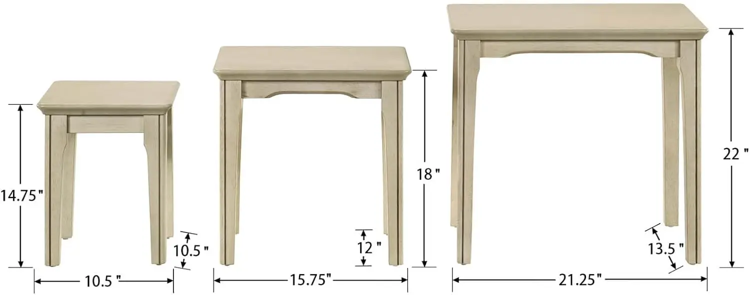 Nesting Tables Set of 3, Small Sofa Side Table Rustic Stacking End Table Rectangle Solid Wood Coffee Tables for Small Space - As