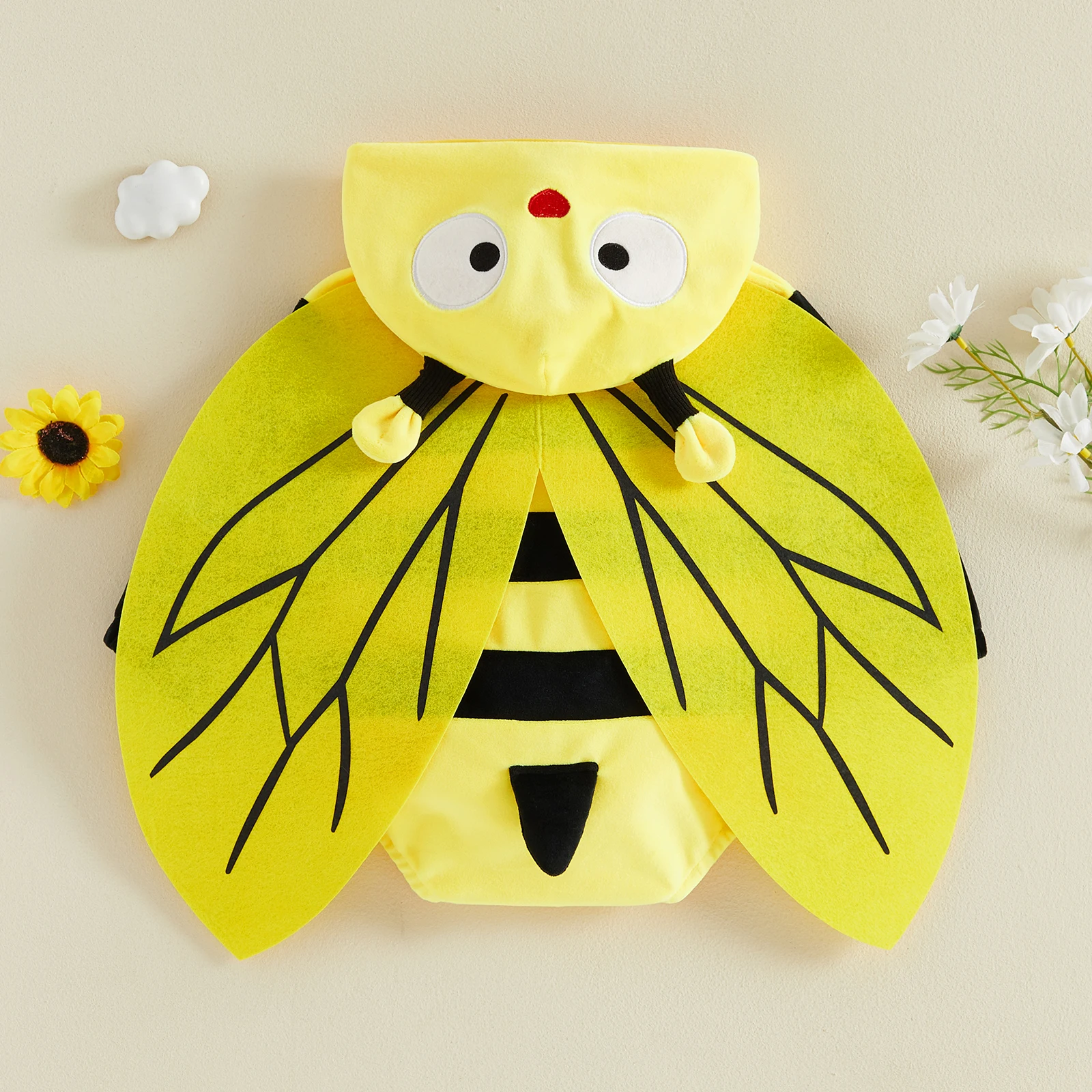 Baby Cosplay Costume, Long Sleeve Hooded Stripes/Dots Romper with Wings