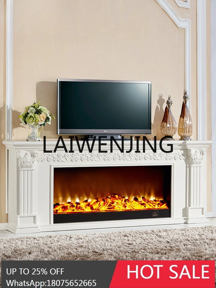 RWJ Remote Control Electric Fireplace Mantel Living Room Solid Wood Electronic Fireplace TV Cabinet