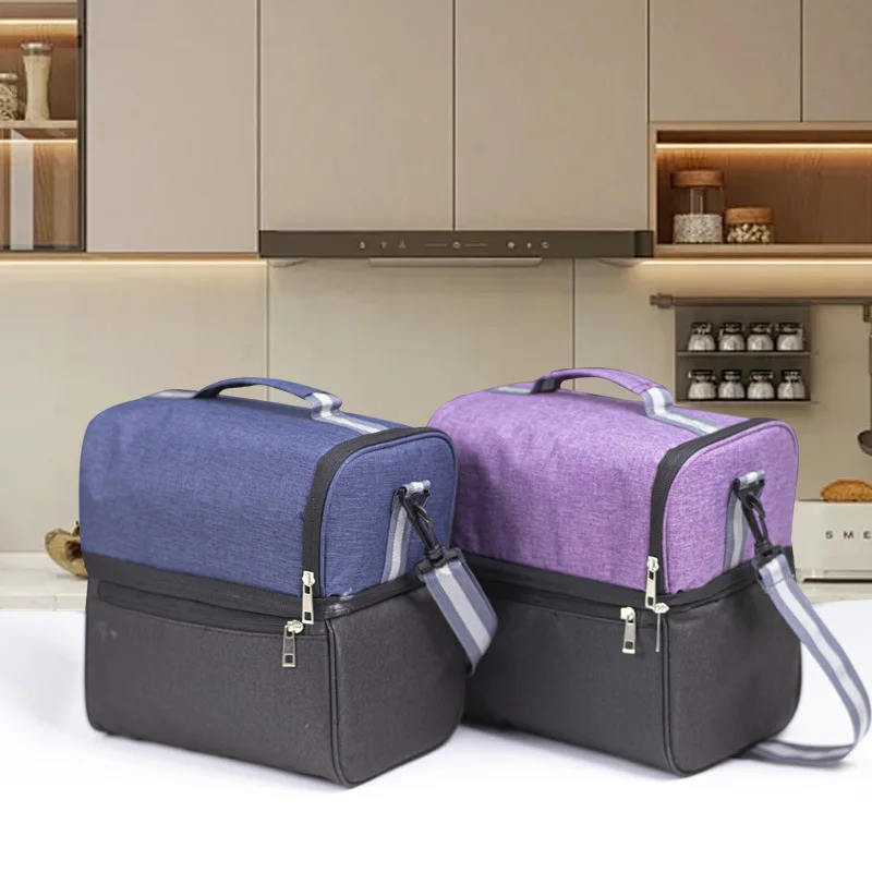 Borsa termica a tracolla di grande capacità borsa isolante per impacco di ghiaccio impermeabile da Picnic all\'aperto borsa per il pranzo Colorblock