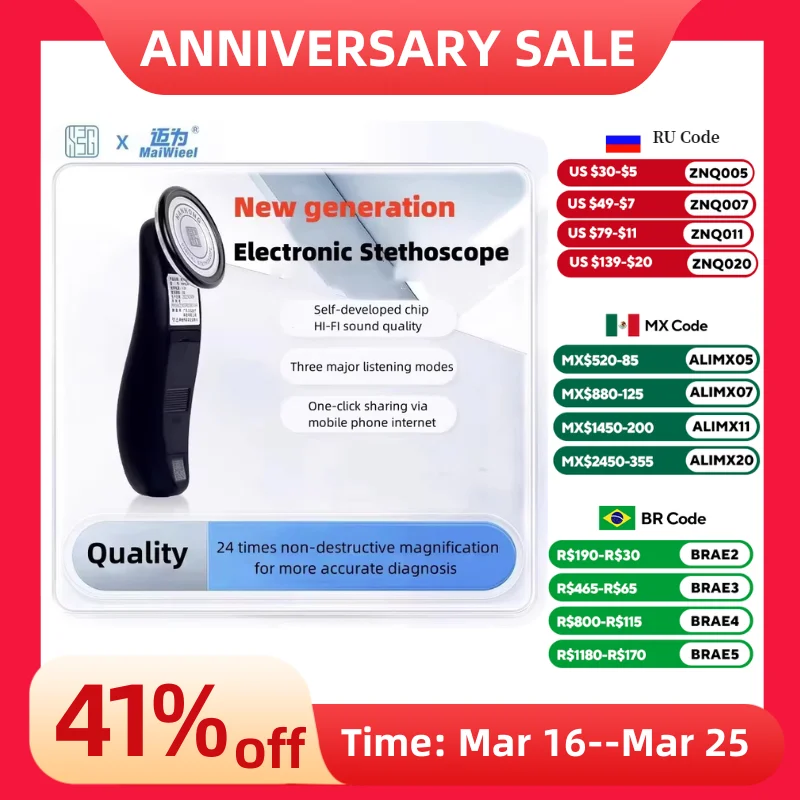 

Цифровой стетоскоп, медицинский Bluetooth, электронный стетоскоп для врачей, медсестер, 40-кратное увеличение, приложение, записываемый, здравоохранение