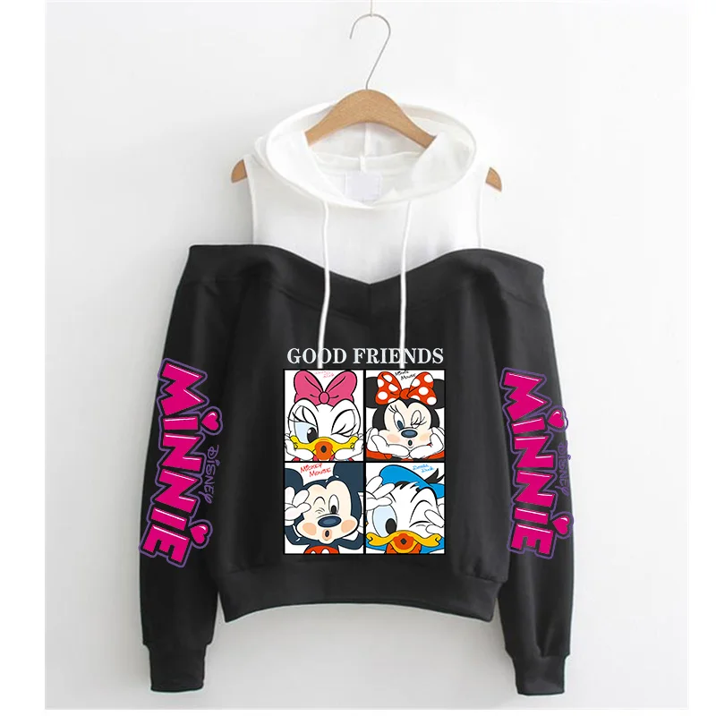 Bluza z kapturem z odkrytymi ramionami 90s Y2k gotyckie bluzy minnie bluza z kapturem myszka mickey bluza ubrania topy bluza odzież dziewczyny