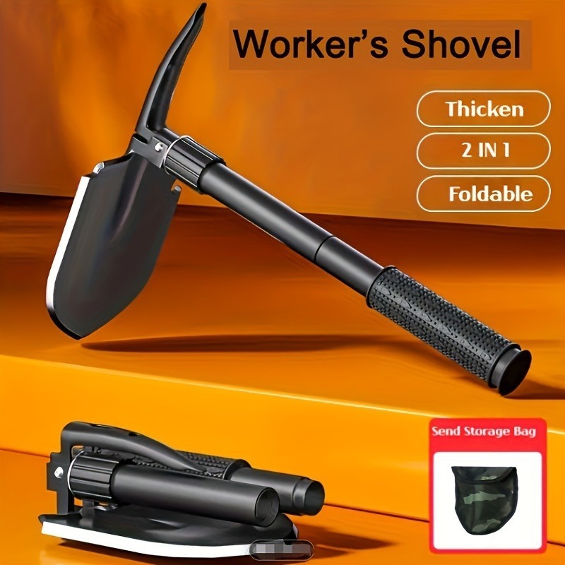  Tactical Folding Shovel - Survival Tool w/ Saw, Pick & Camo Bag, Stainless Steel for Camping Hiking Outdoor Gear 