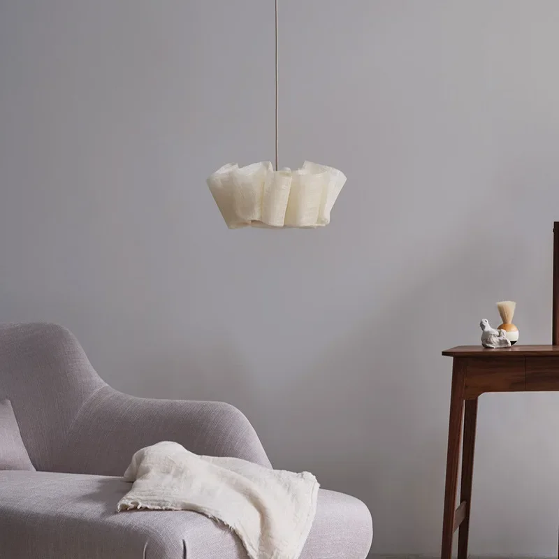 Modern LED Fabric Chandelier Wabi Sabi Bedroom Pendant Light For Living Room Restaurant Decor Simple Dining Table Hanging Light