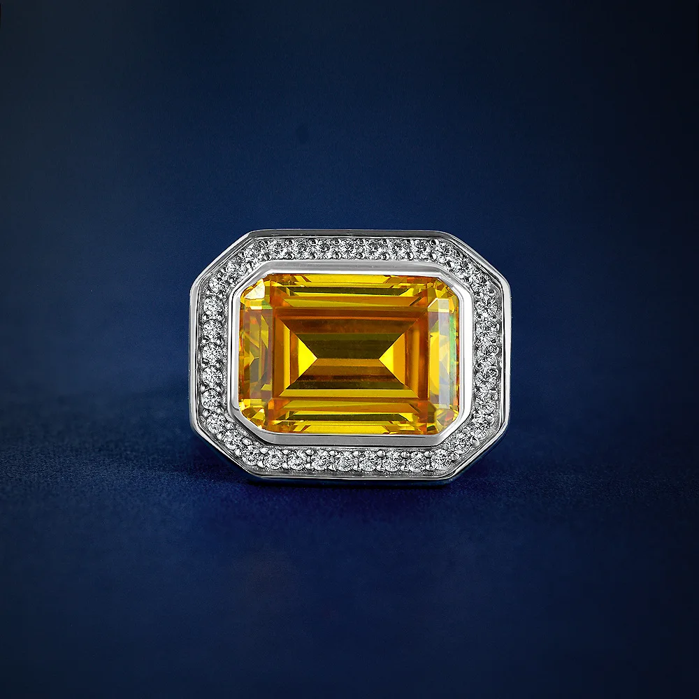 

Elegant and Minimalist Rectangular 10 * 14 European and American Retro Golden 14 Carat High Carbon Diamond Ring 5-9#