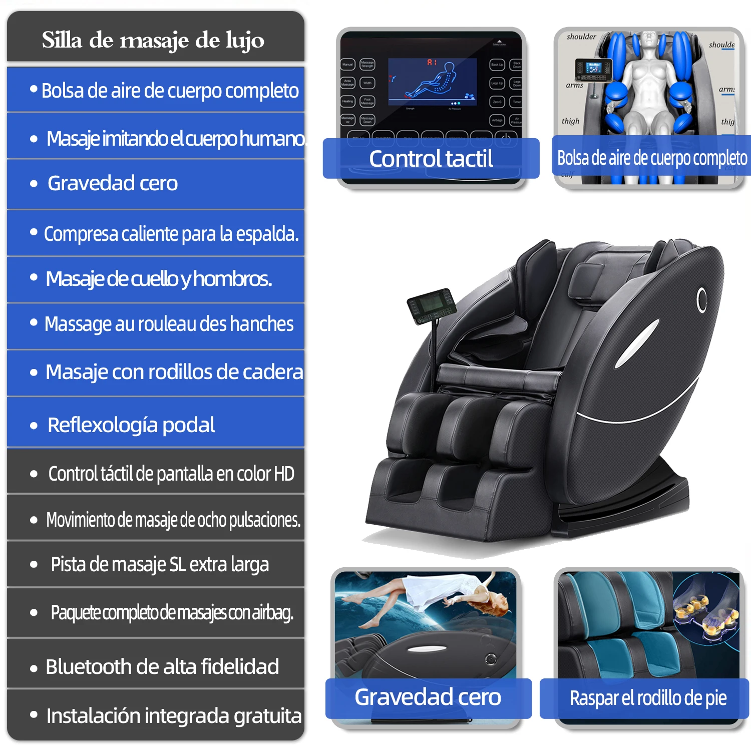 Cheap Massage Chair Recliner, Full Body Massage Chair, Zero Gravity, Bluetooth Speaker, Airbags, Heating, Foot Massage (Black)