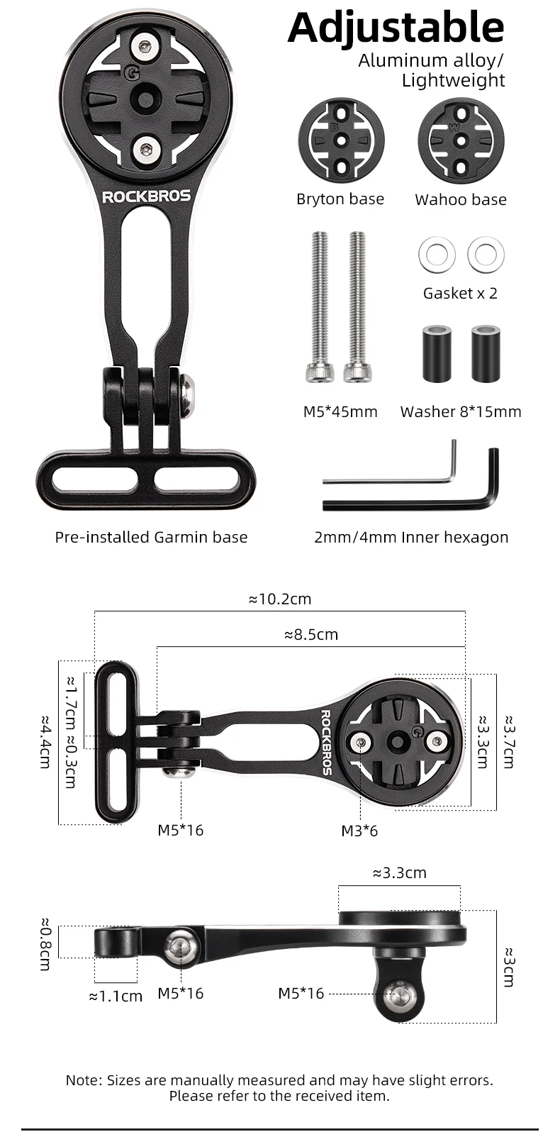 ROCKBROS Fahrradhalterung Frontlicht Lampenfassung Aluminiumlegierung Verlängerungshalter für Fahrradcomputer Wahoo Bryton Garmin Halterung – Detail 16