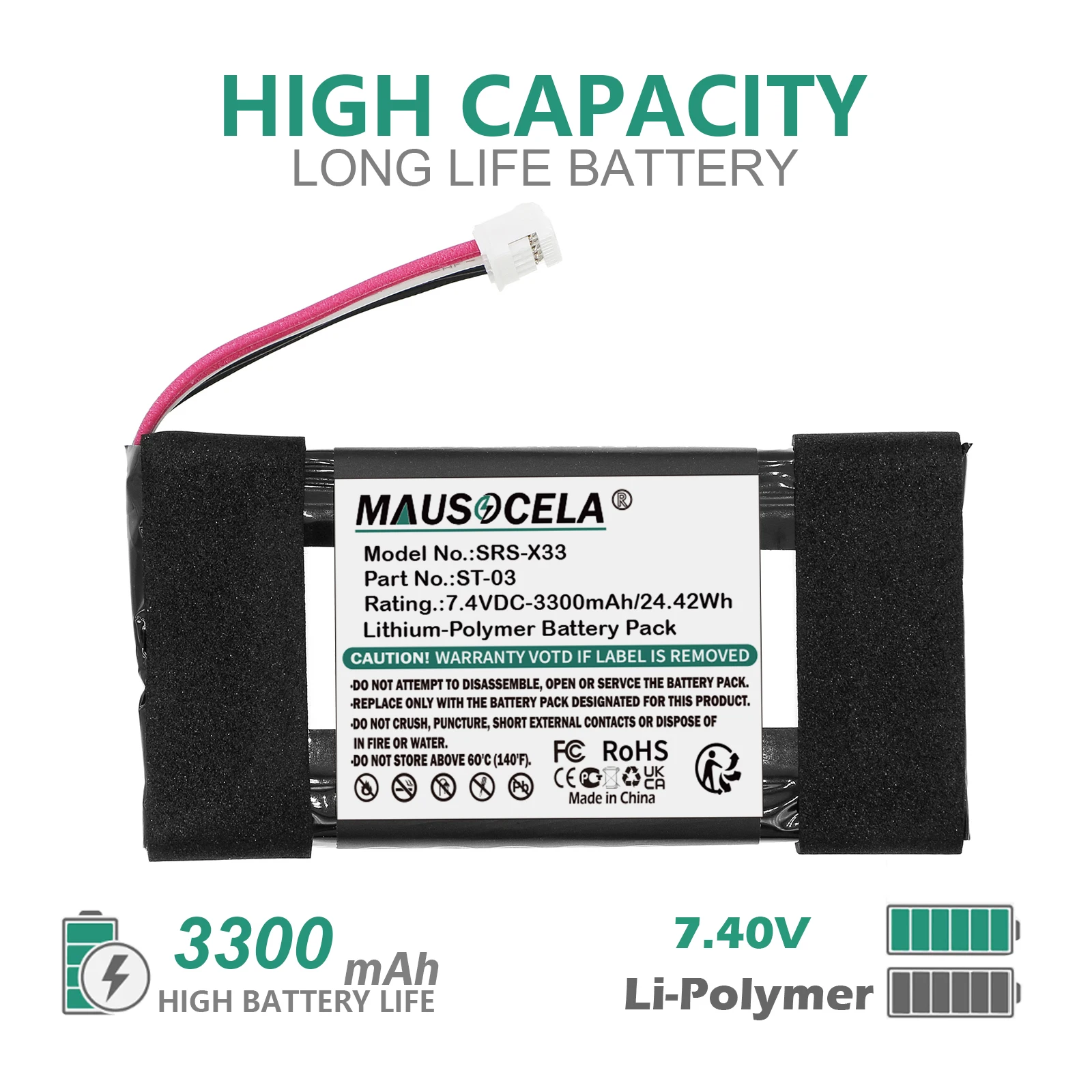 

3300mAh Speaker Battery For Sony:ST-03,SRS-X33,+Toolkit,--Li-Polymer--7.40V--3300mAh/24.42Wh