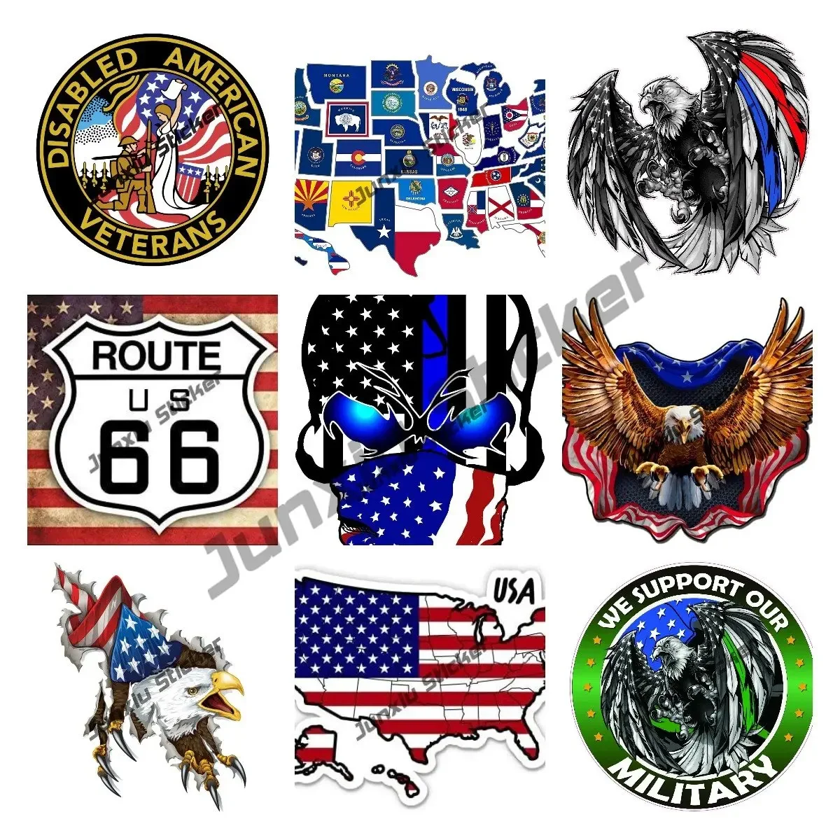 American Flag Sticker Skull Bald Eagle USA Flag Sticker Decal Tactical Military Flag Decal Great for Car Hard Hat Window Bumper