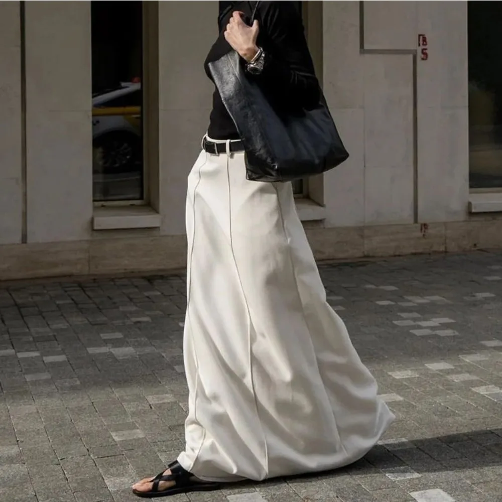 French New Product Milk White Commuting Floor Length Skirt Solid Color Loose Silhouette Slimming Casual Long Skirt for Women