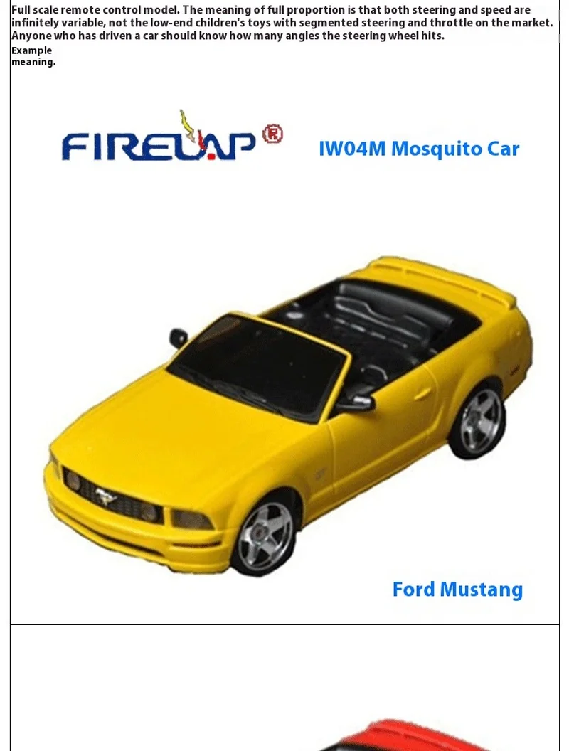 Mustang conversível modelo de carro de controle remoto, simulação, esportes ao ar livre, diversão, brinquedos para adultos e jovens, escala completa 1: 28