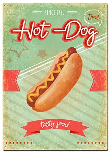 Hot Dog Metal Tin Signs, Retro Food Poster, Decorative Signs Wall Art Home Decor - 8X12 Inch (20X30 cm)