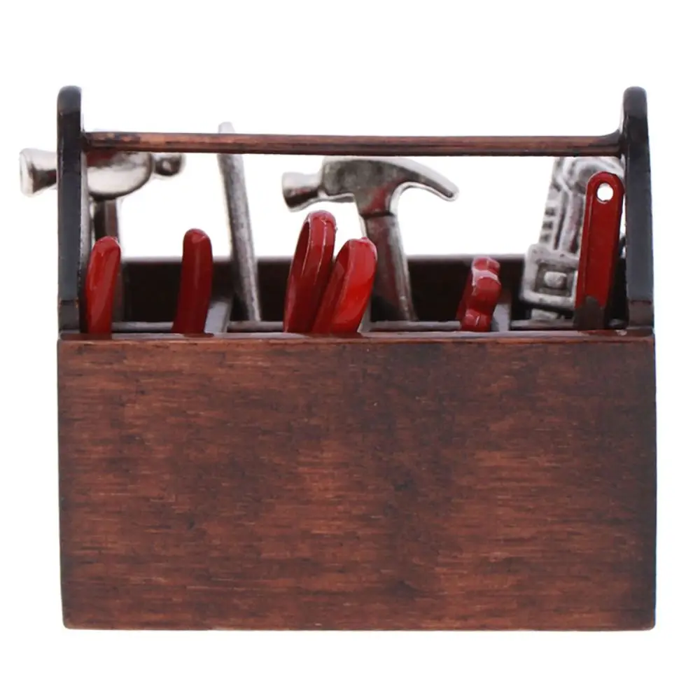 1:12 Scale Dollhouse Toolbox Hammer Wrench Simulation Model Mini Repair Tools Screwdriver Dolls Accessories Miniature Toolbox