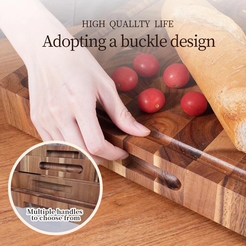 كتلة تقطيع سميكة ألواح تقطيع خشب السنط على الوجهين باستخدام لوح الجبن الخشبي مستطيل نهاية مستديرة كتلة جزار الحبوب #4