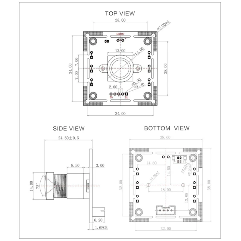 OV9732 Módulo da câmera com foco manual ajustável, PCB Board, cabo 2M para Windows 7, 8, 10, durável, 1MP, 100 graus, Mpeg, YUY2, 1280X720