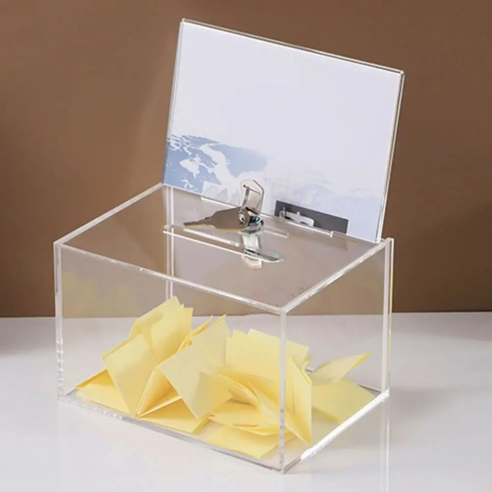 Acrylic Donation Suggestion Ballot Box With Lock Sign Holder Secure Safe Tip Jars Great For Business Cards Events 12x15.9x10.2cm