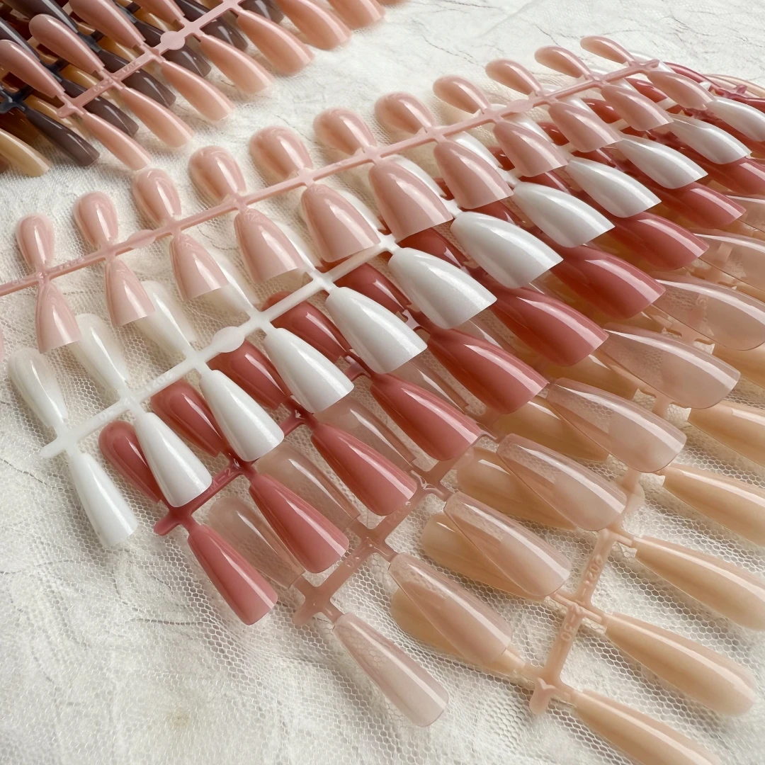 120/240 peças de unhas falsas, imprensa em unhas com design simples, unhas falsas para mulheres, meninas, uso diário (café médio)