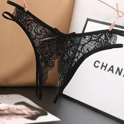 Sexy Lingerie Women's Panties Crotch Opening Transparent G-strings Thongs Solid Bowknot Underwear For Ladies Women Lace Pantys