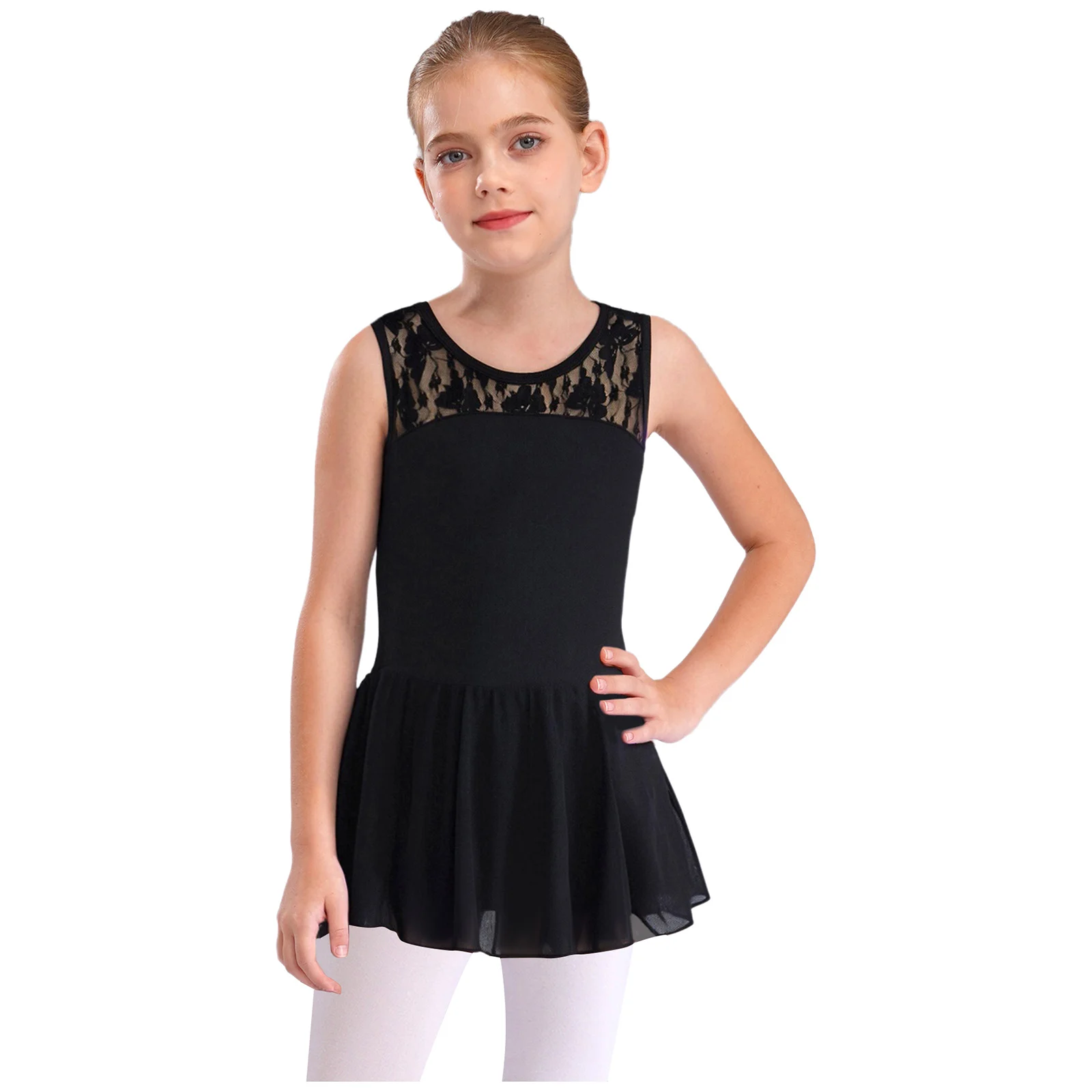 

Girls Ballet Leotard Dress Fashion Sleeveless V-Back Floral Lace Dance Dress Ballet Practice Gymnastics Performance Party Wear