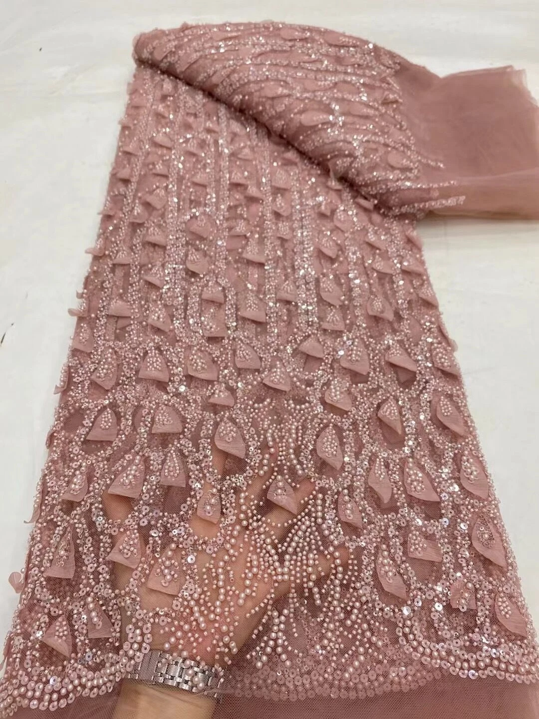 2024 Nigerian Tulle Lace Fabrics With Beads High Quality Luxury African Sequins French Tulle Lace For Party Wedding