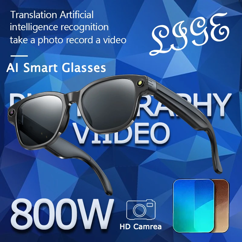 

LIGE новые умные очки 800 Вт HD камера видео фото рекорд AI перевод водонепроницаемые Bluetooth вызов музыка умные очки для женщин и мужчин