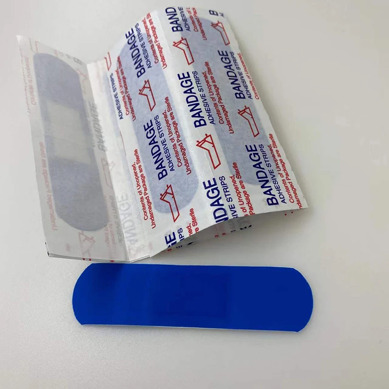 Banda Detectable de Metal azul para comida, ayuda de emergencia médica hemostática para Hotel, restaurante, Chef, 100 piezas