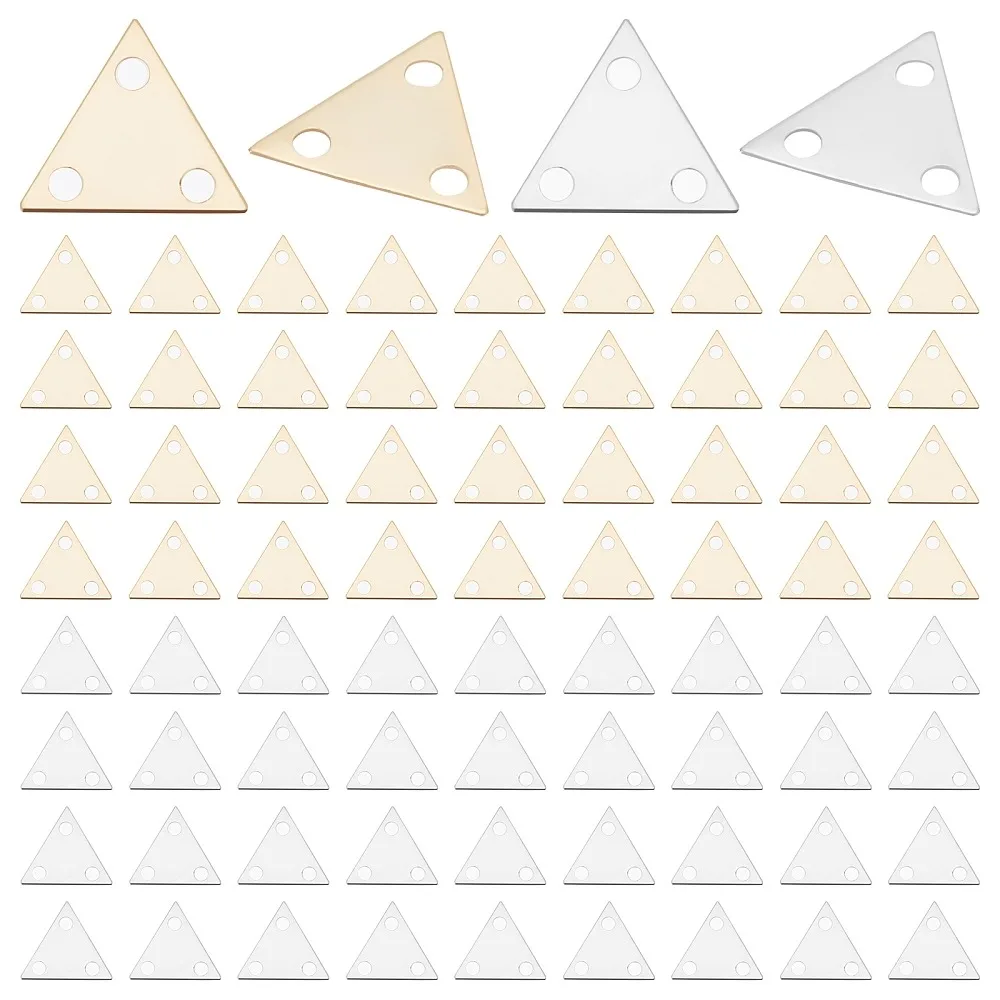 

80Pcs 2 Colors Brass Chandelier Component Link Long-Lasting Plated Triangle Real Gold Plated Real Platinum Plated 6.5x7.5x0.3mm