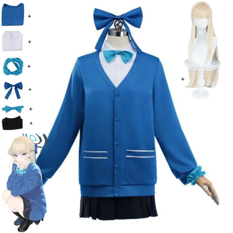 

Game Blue Archive Asuma Toki Cosplay Costume Japanese JK Uniform Sweater Coat Skirt Wig Woman Lovely Christmas Carnival Suit