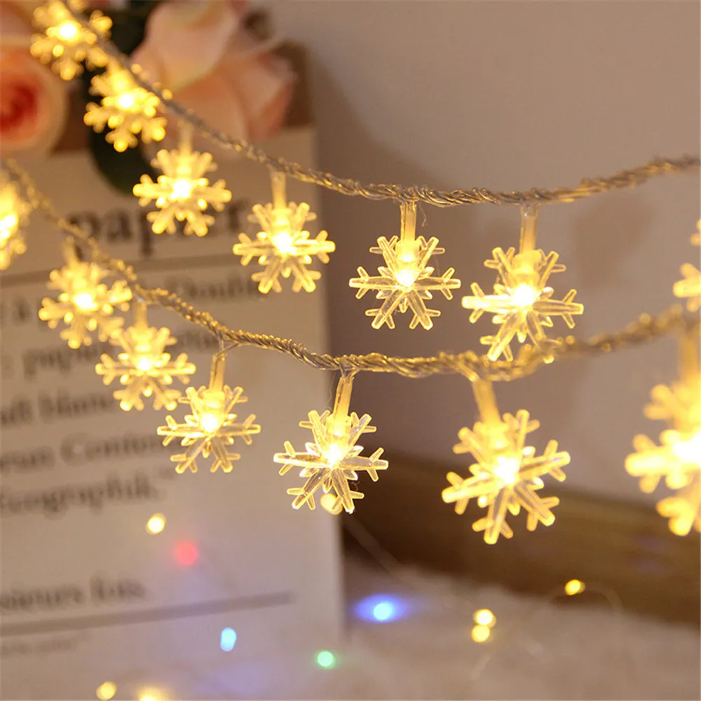 USB/Battery Powered 3/6/10M LED Snowflakes String Luz Ao Ar Livre Natal Garland Holiday Fairy Lights para Festa Decoração de Casa