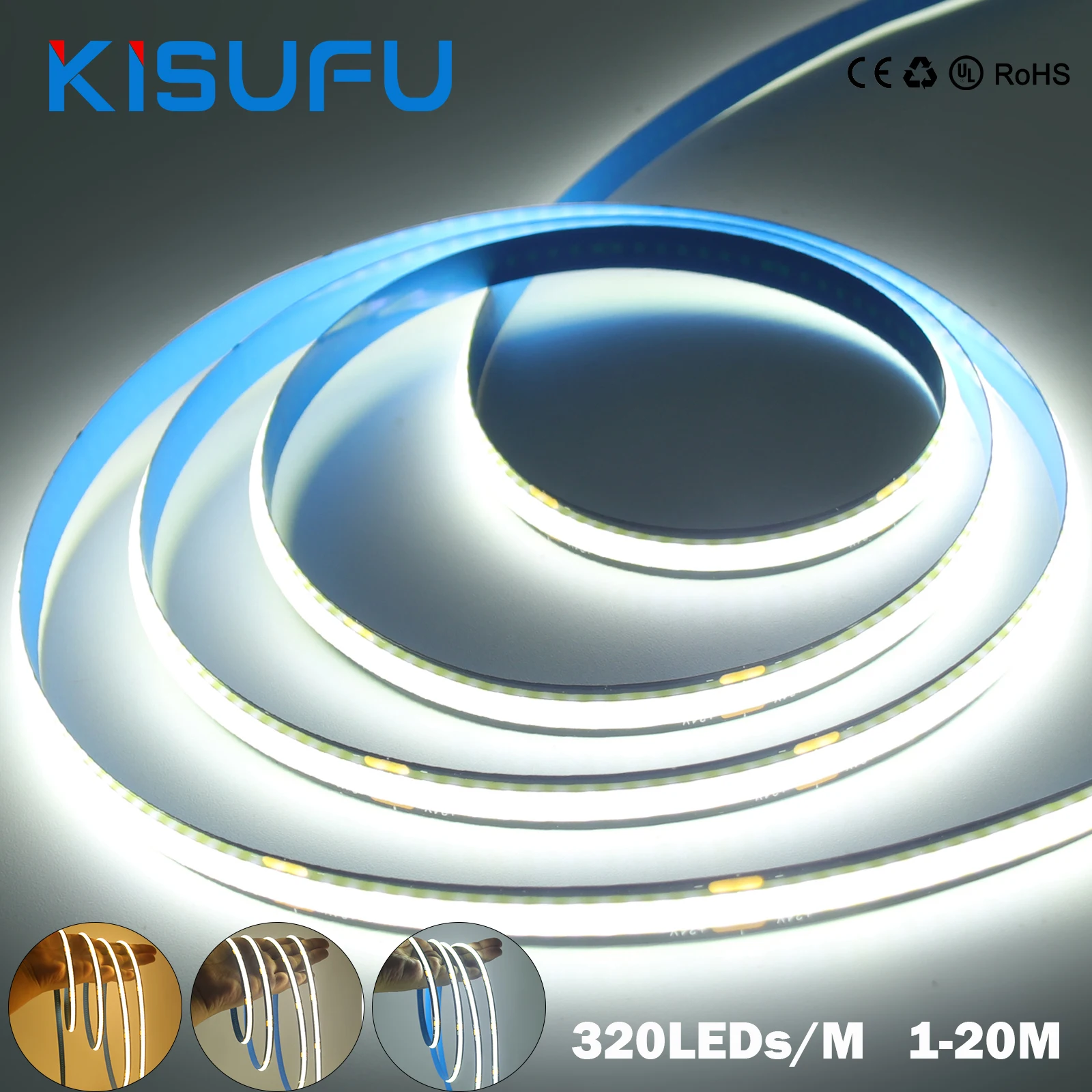 1M 5M 10M 20M 12V 24V COB LED Strip Light 8mm Black PCB 320LEDs/M White Warm Natural Dimmable Tape Ribbon DIY Room Kitchen Decor