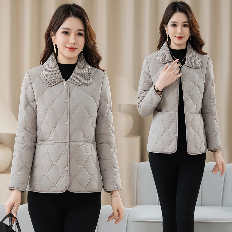 Cappotto in cotone scozzese da donna alla moda Giacca imbottita leggera casual ampia vestibilità ampia Autunno Inverno Nuovo stile