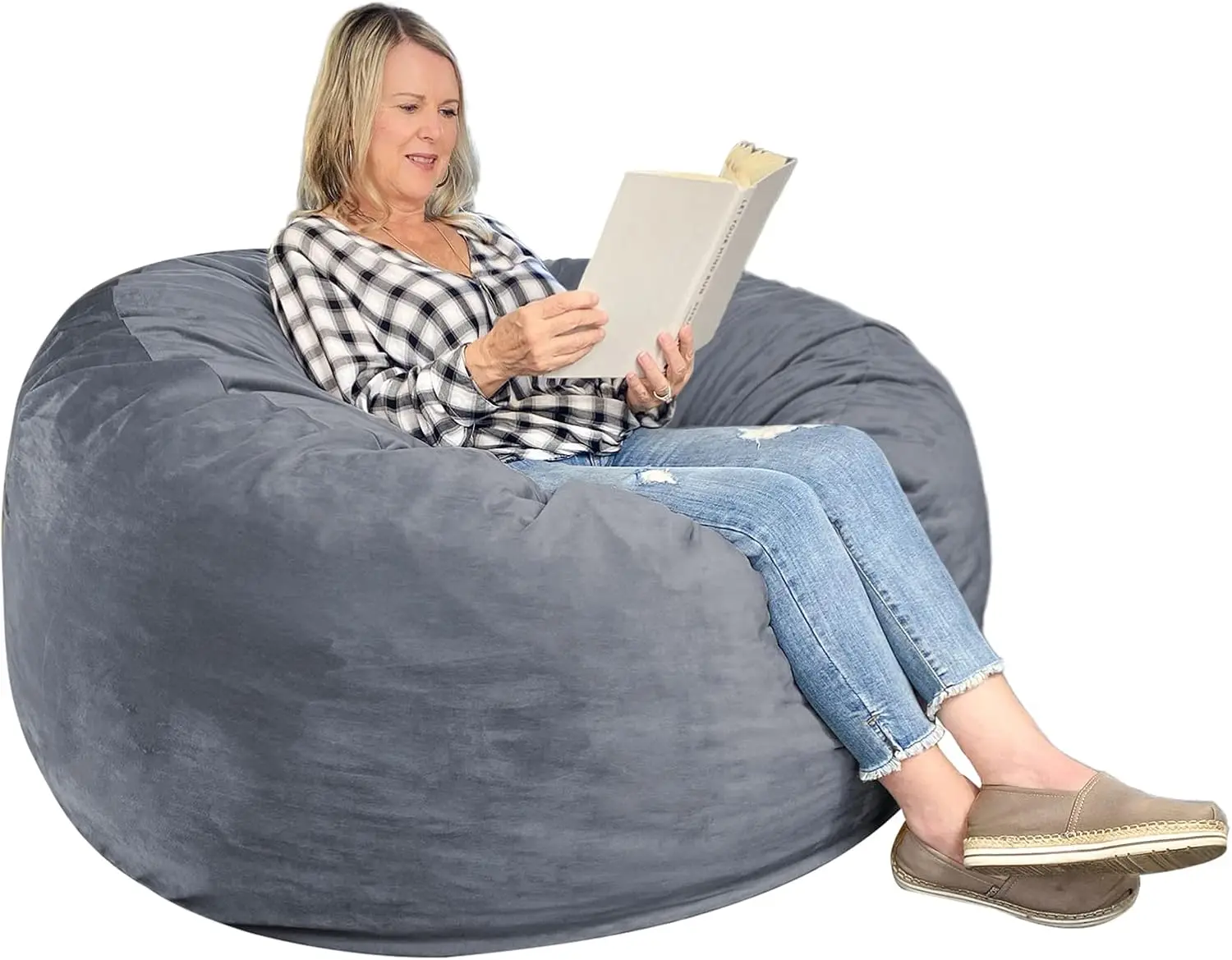 

Large Bean Bag Chair for Adults with Memory Foam, Ultra Soft Velvet, Side Pocket & Handle - 3ft Dark Grey