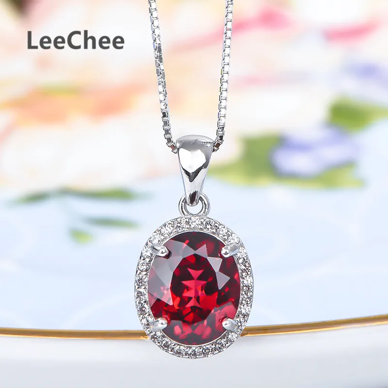 8*10MM Natrual Garnet Mặt Dây Chuyền 3CT Rượu Vang Đỏ Đá Quý Mỹ Trang Sức Dành Cho Nữ Sinh Nhật Tặng Thật 925 bạc Cổ