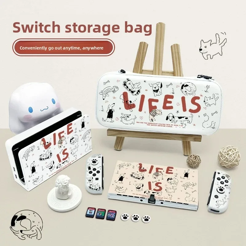 LIFE IS Puppy Pattern Switch Carrying Case, Travel Protective Bag for Switch OLED / Switch 2 /Lite Console & Game Accessories