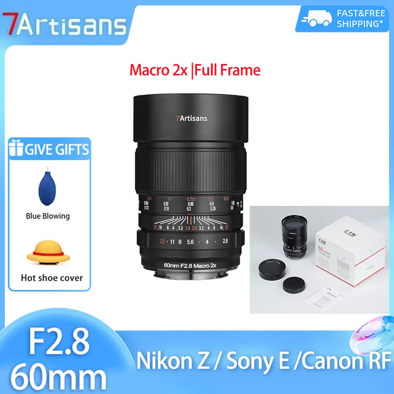 

7artisans 60mm F2.8 Macro 2X Full Frame Large Aperture Manual Focus Prime Macro Lens for Sony E A7 IV Nikon Z Z50 Cannon RF R8
