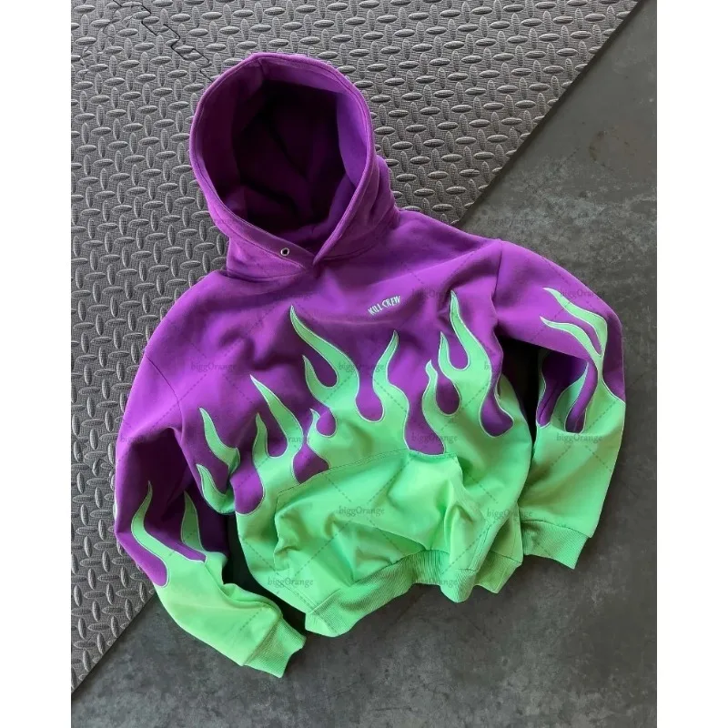 Geometric Flame Pattern Print Trendy Aesthetic Street Long Sleeve Hoodies Women Fashion Y2K New Hip-Hop Rock Casual Sweatshirts