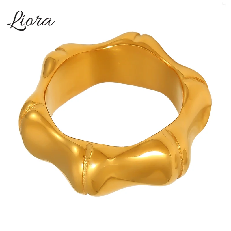 Liora Creative Stainless Steel Shiny Polished Rings For Women Men Bamboo Statement Ring Fashion Finger Rings Waterproof Jewelry