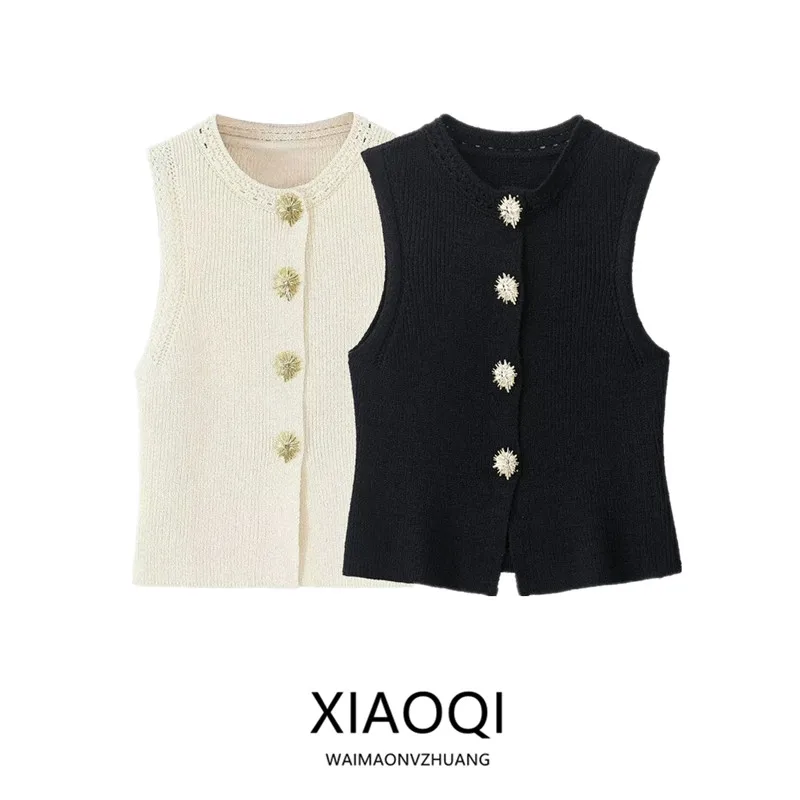 

Gold Button Decorated round Ne Svel Knitted Top Women's Faion New Arrival Autumn 2025 Comfortable Loose Fit Cardigan
