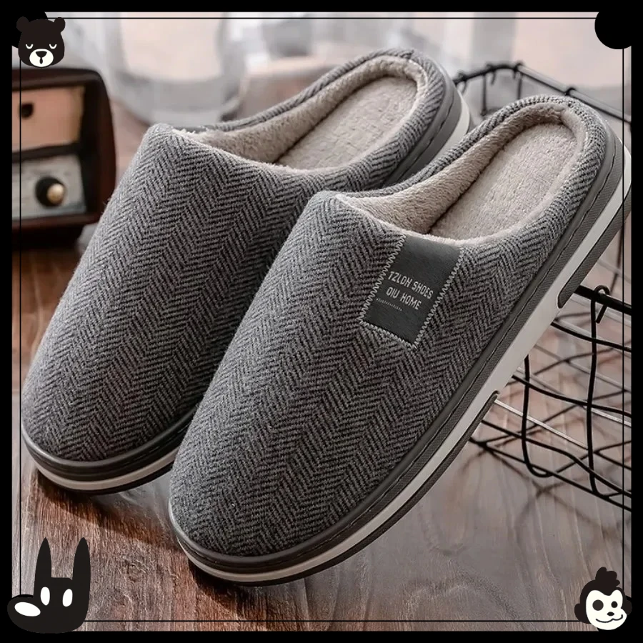 

@Men's Winter Home Slippers Casual Shoes Soft And Warm Home Slippers Indoor Bedroom Anti Slip Flat Shoes Couple's Floor Slippers