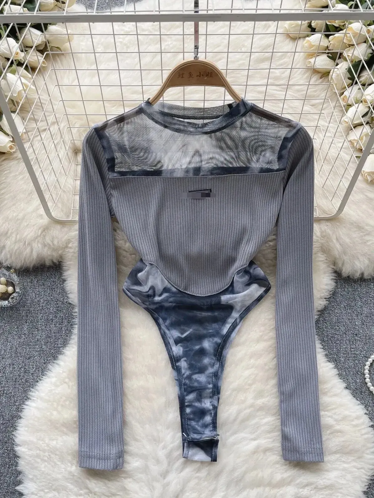

Pure Spicy Girls Long Sleeve Bodysuit Women's Summer Autumn Tie Dyed Mesh Knitted Slim Fit And Unique One Piece Top Jumpsuit