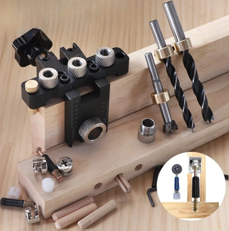15mm Eccentric Fitting Drilling Jig 2026 Three-in-one Carpentry Locator for Wooden Dowel Hole Punch Board Joining Cabinet Making