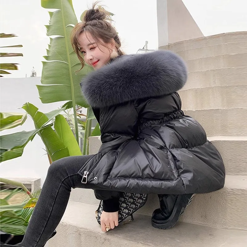 Real Fox Big Hair Collar Down Jacket 2024 Female Winter New White Duck Down Thickened Warm Hooded Waist Slim Puffer Jacket