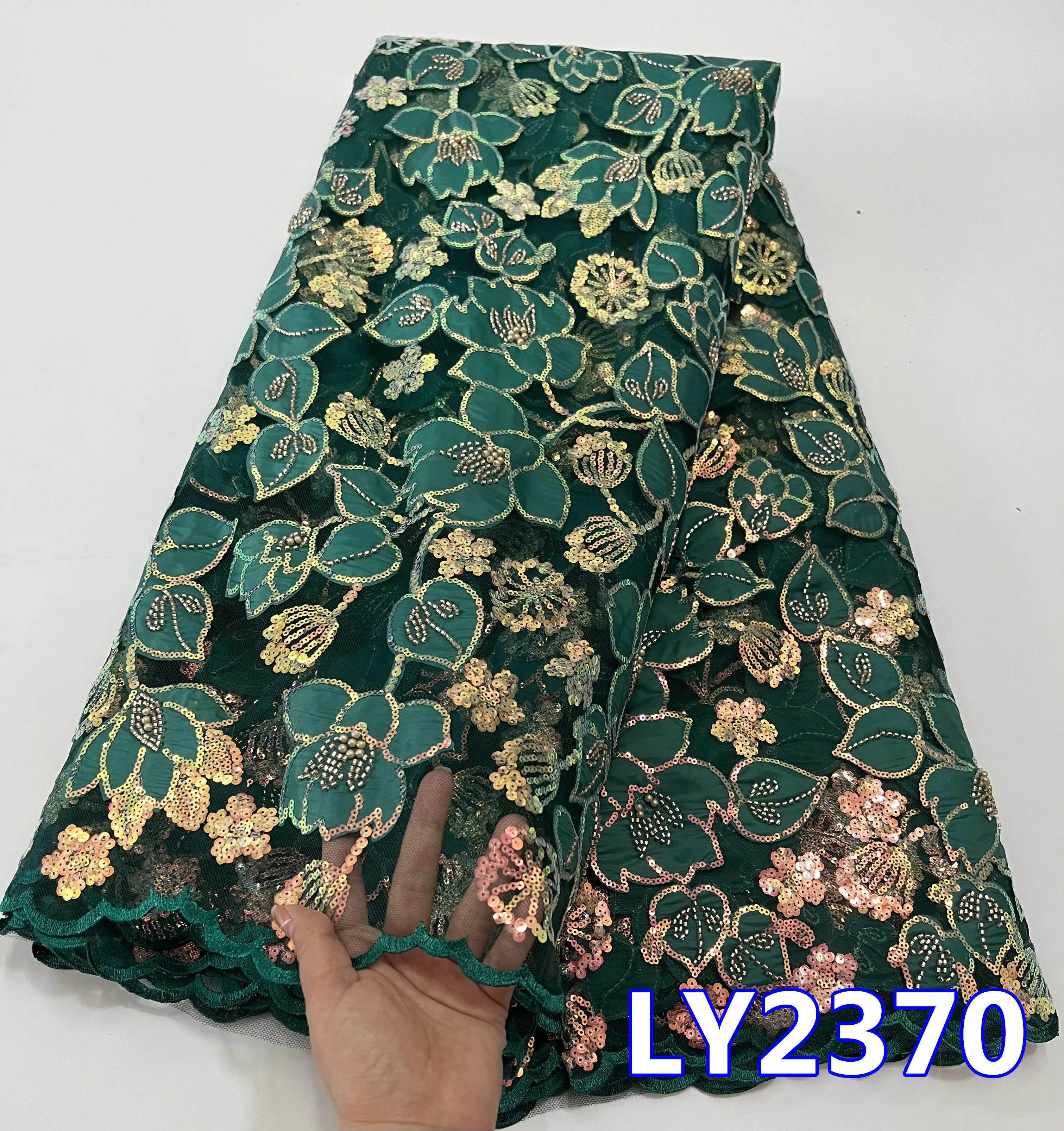 Arrival African Velvet Lace Fabrics 2023 Gold High Quality Nigerian Lace Fabric For Wedding Green Embroidery Lace Fabrics LY2370